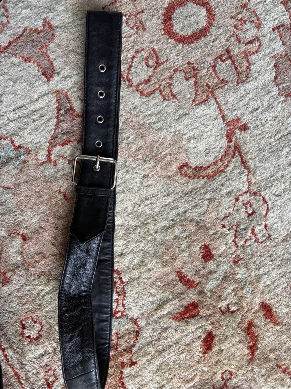 Black Leather  Belt with Silver Buckle